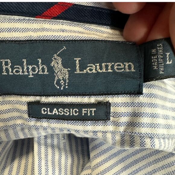 Ralph Lauren Blue and White Striped Casual Button Down Shirt - Picture 5 of 11